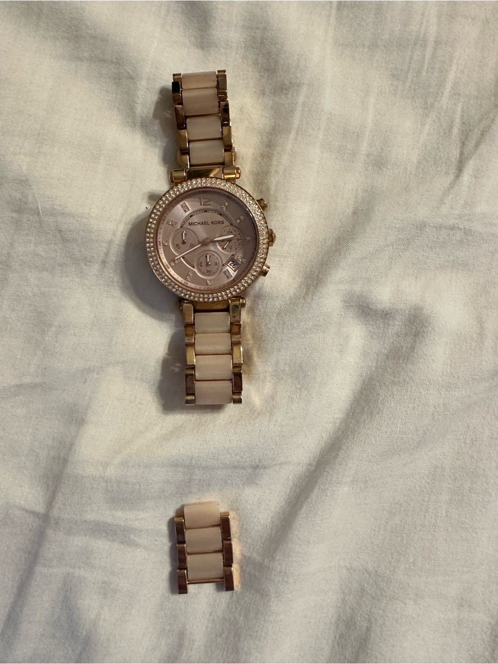 Michael Kors Rose Gold and Cream Tone Crystal-Accented Bracelet Watch